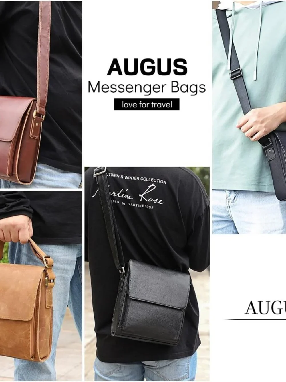 Men's Brown Yellow Genuine Leather Crossbody Travel Metal Zipper Messenger Bag